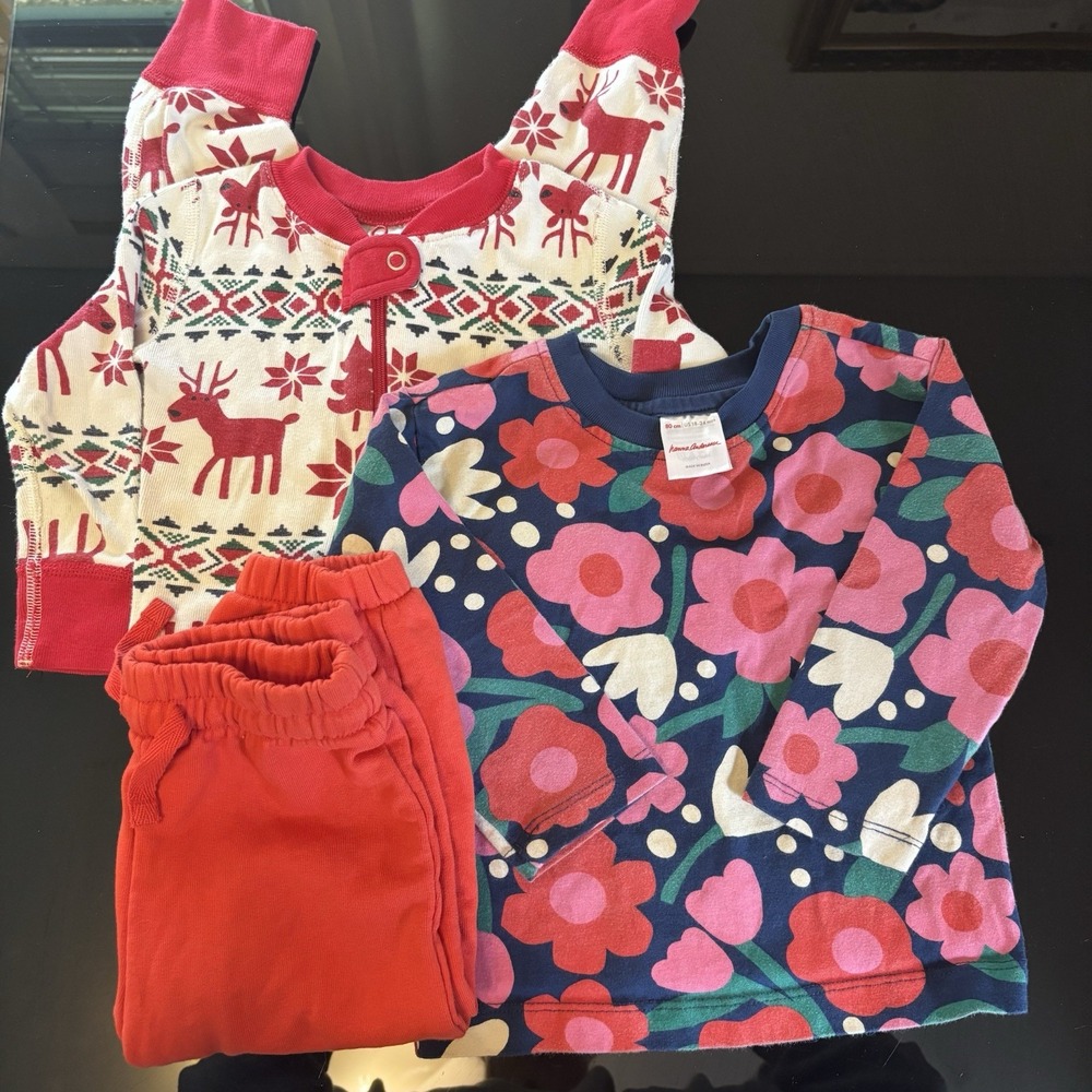 Hanna Andersson Girls Bundle Pants‎ Top One Piece 18-24 Months Floral Christmas